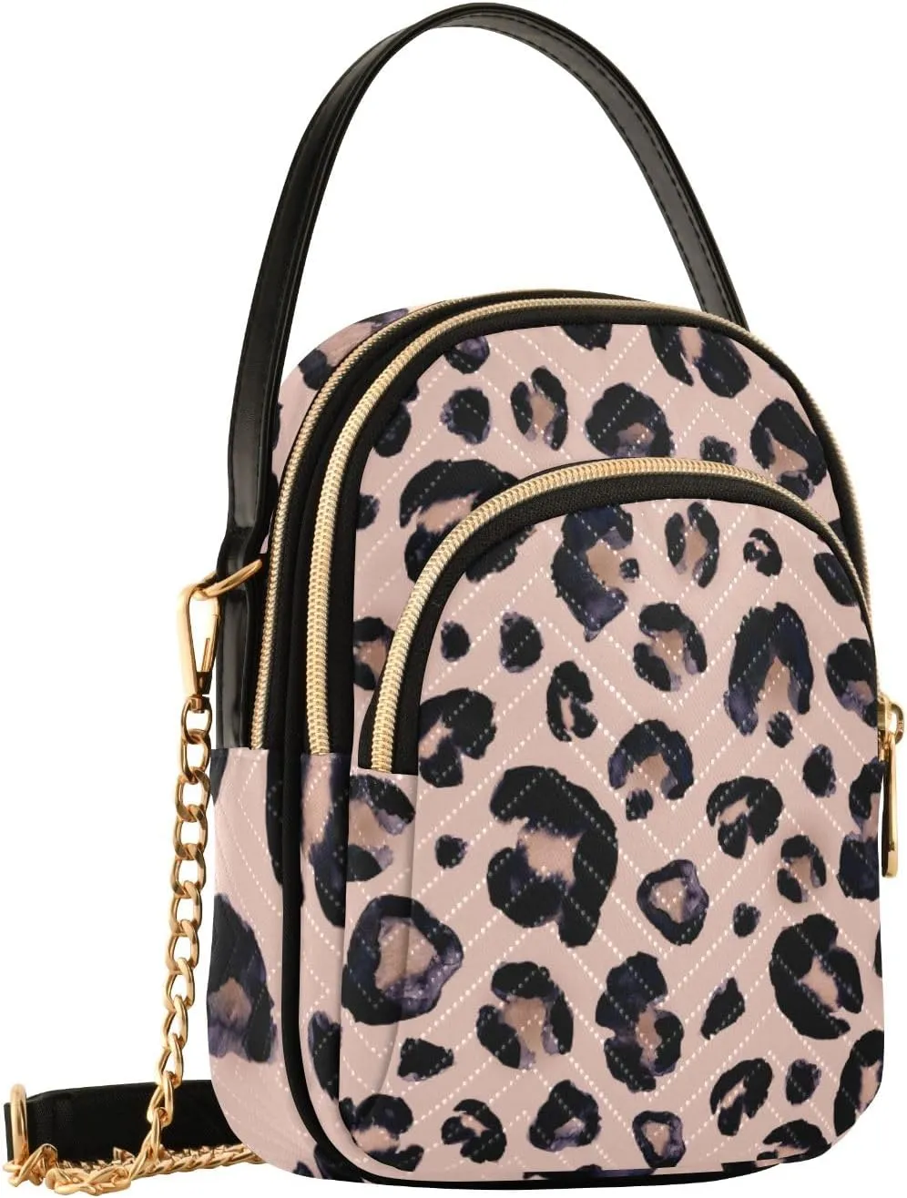 senya Pink Black Leopard Crossbody Handbags for Women Casual Leather Shoulder Phone Purse
