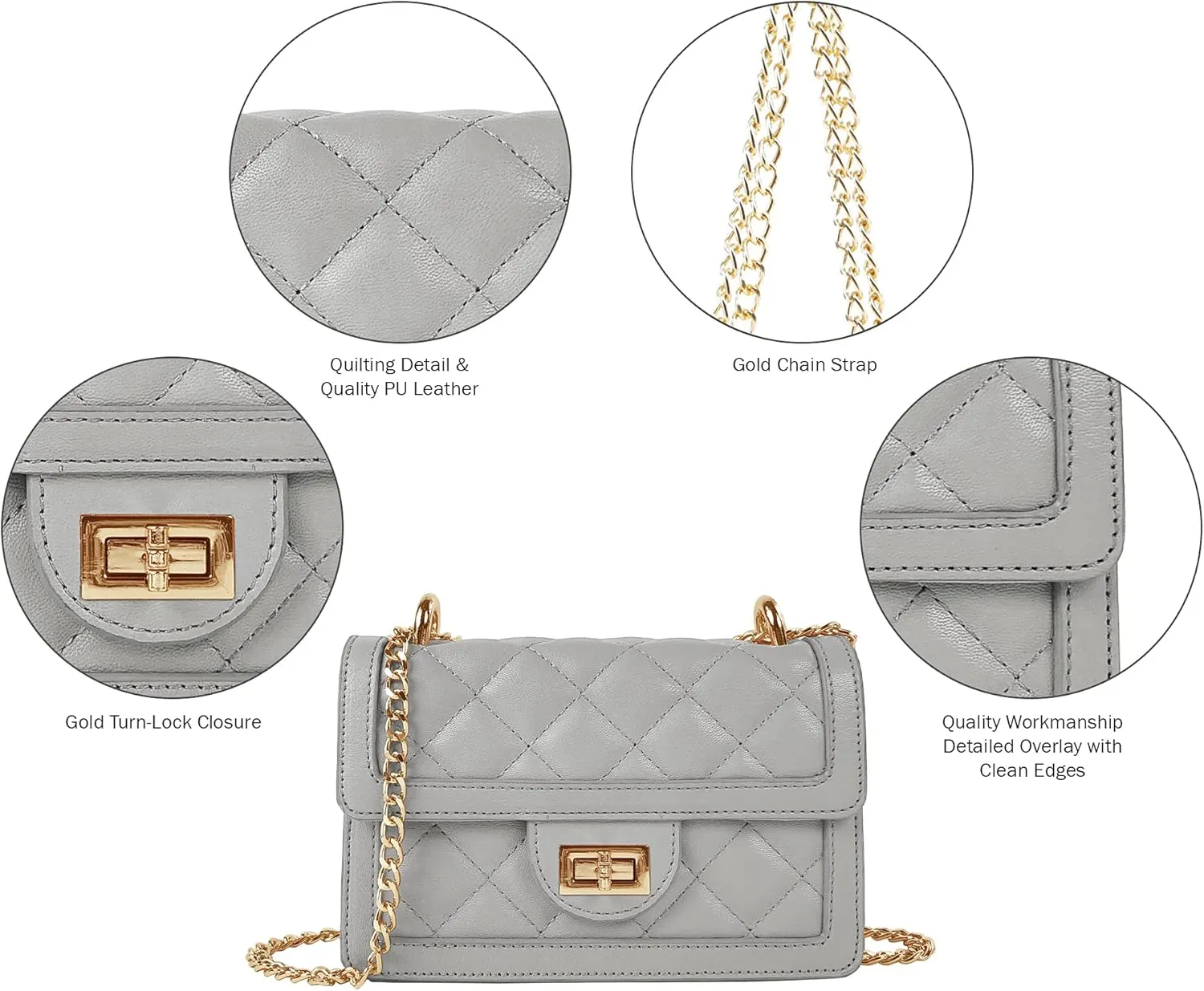 SG SUGU Small Quilted Crossbody Bag, Trendy Designer Mini Shoulder Bag, Phone Wallet Purse for Women