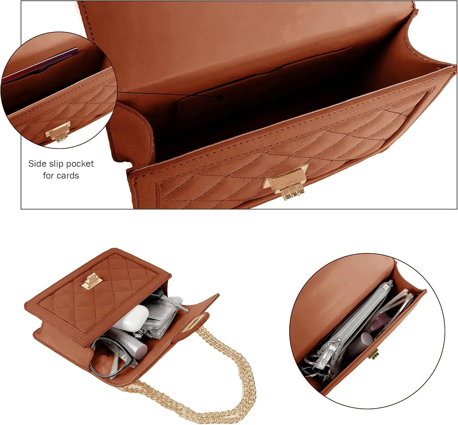 SG SUGU Small Quilted Crossbody Bag, Trendy Designer Mini Shoulder Bag, Phone Wallet Purse for Women