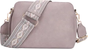 SG SUGU Triple Compartment Crossbody Bag for Women Trendy Vegan Leather Shoulder Bag with 2 inch Wide Guitar Strap