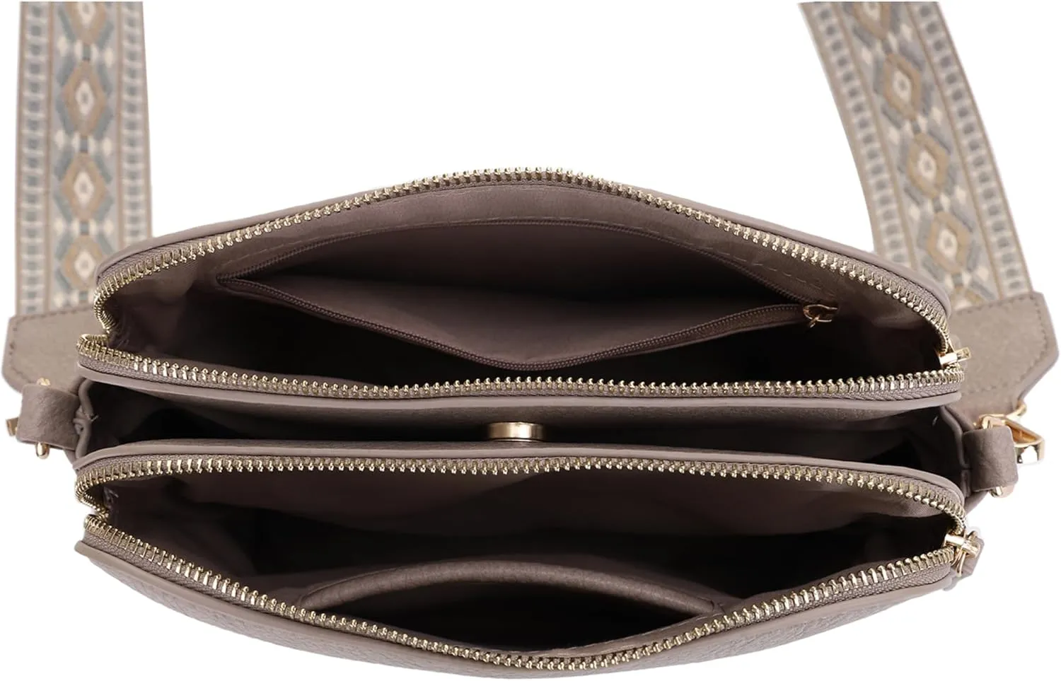 SG SUGU Triple Compartment Crossbody Bag for Women Trendy Vegan Leather Shoulder Bag with 2 inch Wide Guitar Strap