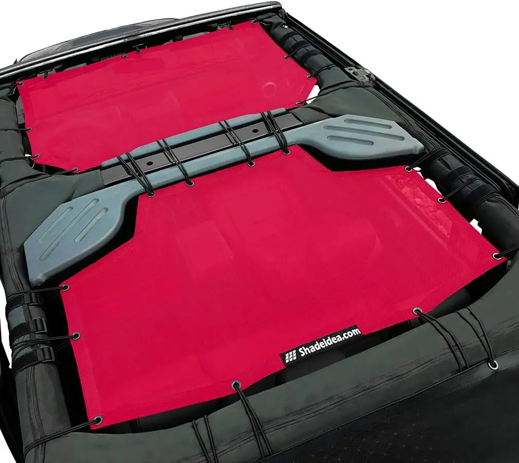 Shadeidea JK Sun Shade Top Compatible with Jeep Wrangler JKU Top Sunshade Soft Mesh Roof Cover (2007-2018)- Wind Noise UV Blocker -10 Year Warranty -4 Door -Cherry Red -Front&Rear (2 pcs)