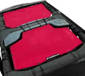 Shadeidea JK Sun Shade Top Compatible with Jeep Wrangler JKU Top Sunshade Soft Mesh Roof Cover (2007-2018)- Wind Noise UV Blocker -10 Year Warranty -4 Door -Cherry Red -Front&Rear (2 pcs)