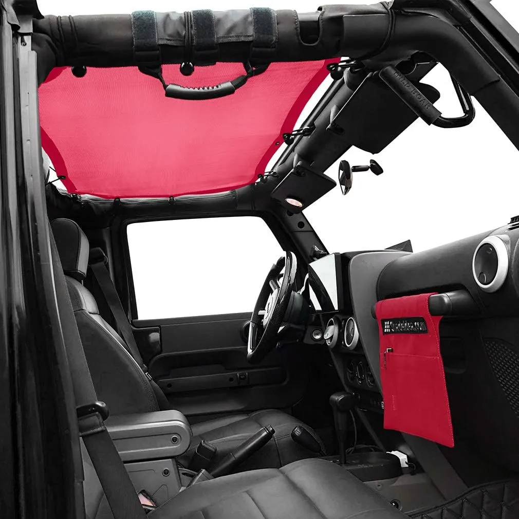 Shadeidea JK Sun Shade Top Compatible with Jeep Wrangler JKU Top Sunshade Soft Mesh Roof Cover (2007-2018)- Wind Noise UV Blocker -10 Year Warranty -4 Door -Cherry Red -Front&Rear (2 pcs)
