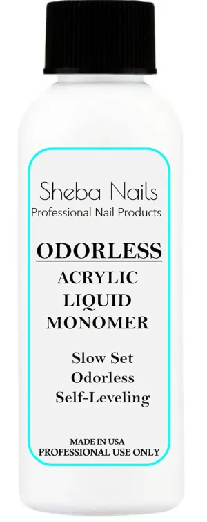 SHEBA NAILS Odorless Acrylic Liquid Monomer - 2oz - Acrylic Nails DIY Nail Extension Perfect For Cosmetology Students To Practice Or Take State Board Exam - Tamper Proof/Evident Seal
