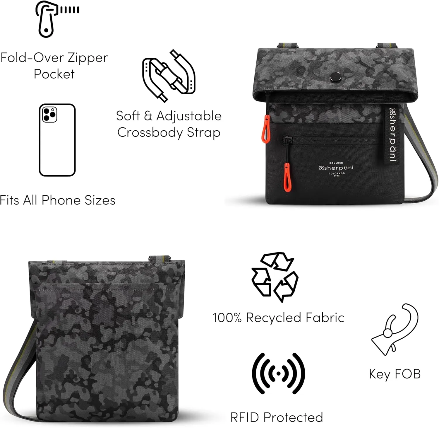 Sherpani Pica, Small Crossbody Purse, Nylon Crossbody Bag, Lightweight Cross Body Bag, Shoulder Bag, Purses for Women, Travel Bag, RFID Protection (Dream Camo)