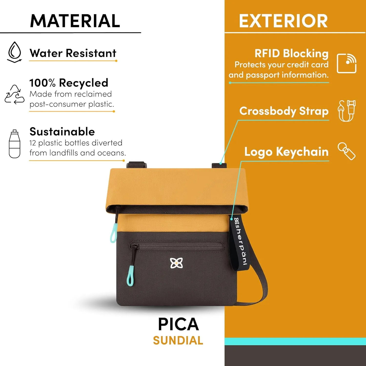 Sherpani Pica, Small Crossbody Purse, Nylon Crossbody Bag, Lightweight Cross Body, Travel Shoulder Bag, Purses for Women, RFID Protection WITHOUT Coin Purse, Travel Gift for Mothers Day 2025 (Sundial)