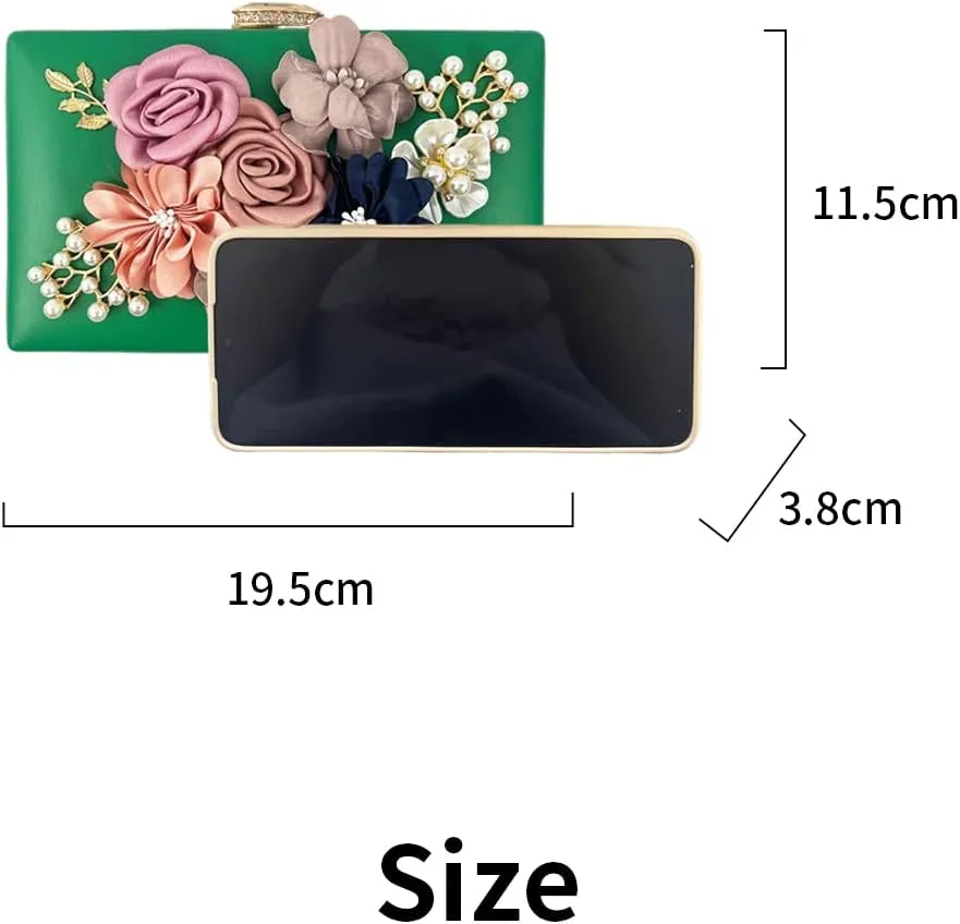 Shiiriin Women's 3D Floral Pearl Clutch Purse perfect for Bridal, Wedding, evening and Parties