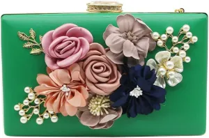 Shiiriin Women's 3D Floral Pearl Clutch Purse perfect for Bridal, Wedding, evening and Parties