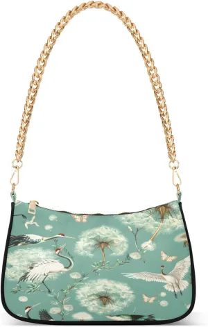 Shoulder Bags for Women Butterflies Dandelion Seeds on A Jade Green Background Hobo Tote Handbag Small Clutch Purse with Zipper Closure