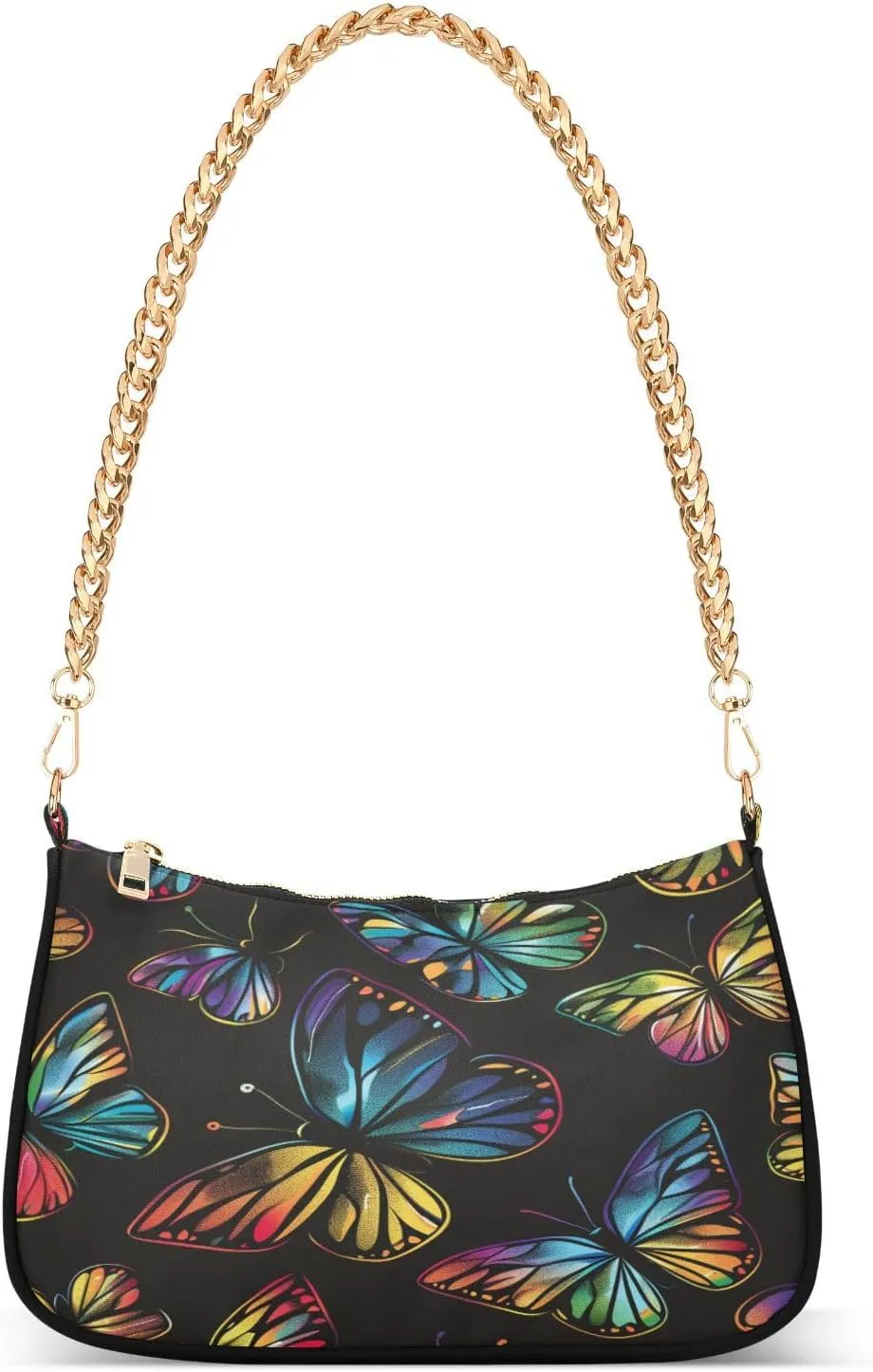 Shoulder Bags for Women Color Butterflies on Black02 Hobo Tote Handbag Small Clutch Purse with Zipper Closure
