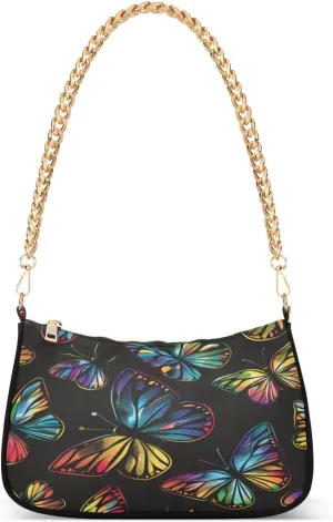 Shoulder Bags for Women Color Butterflies on Black02 Hobo Tote Handbag Small Clutch Purse with Zipper Closure