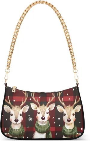 Shoulder Bags for Women Cute White Reindeer Snowflakes Christmas Hobo Tote Handbag Small Clutch Purse with Zipper Closure