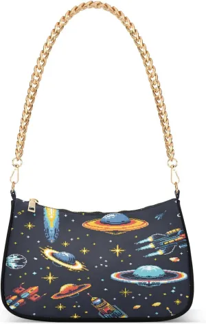 Shoulder Bags for Women Ufo Aliens and Spaceships Hobo Tote Handbag Small Clutch Purse with Zipper Closure