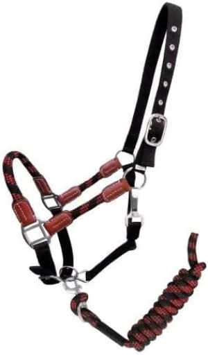 Showman Nylon Halter w/Leather Accents & Matching Lead Rope