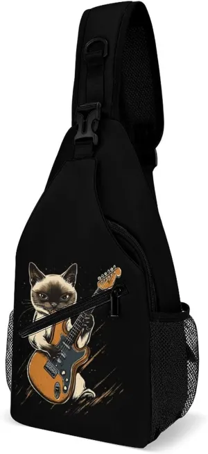 Siamese Cat Playing An Electric Guitar Fashion Sling Bag Shoulder Chest Crossbody Bags Backpack Travel Hiking