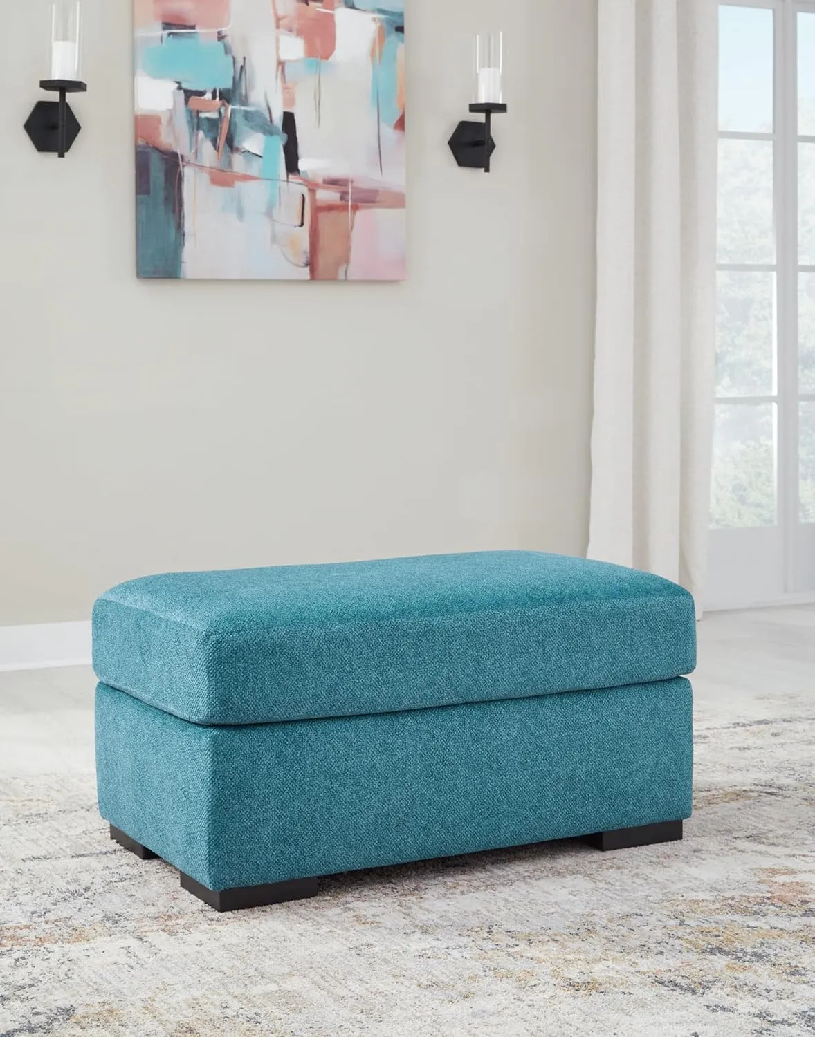 Signature Design by Ashley Keerwick Modern Upholstered Rectangular Ottoman, Blue