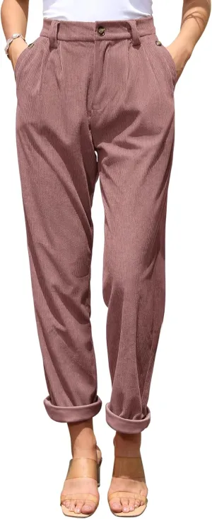 siliteelon Corduroy Pants for Women Cotton Straight High Waist Vintage Trousers with Pockets