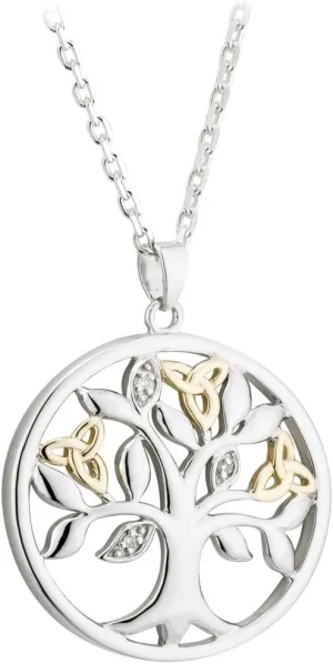 Silver & 10K Diamond Tree of Life Pendant Necklace