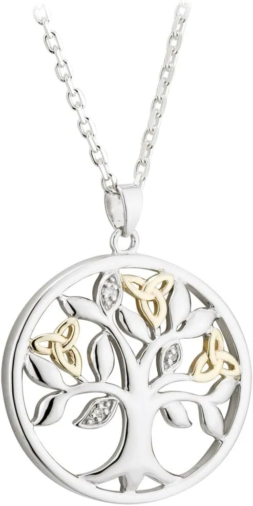 Silver & 10K Diamond Tree of Life Pendant Necklace