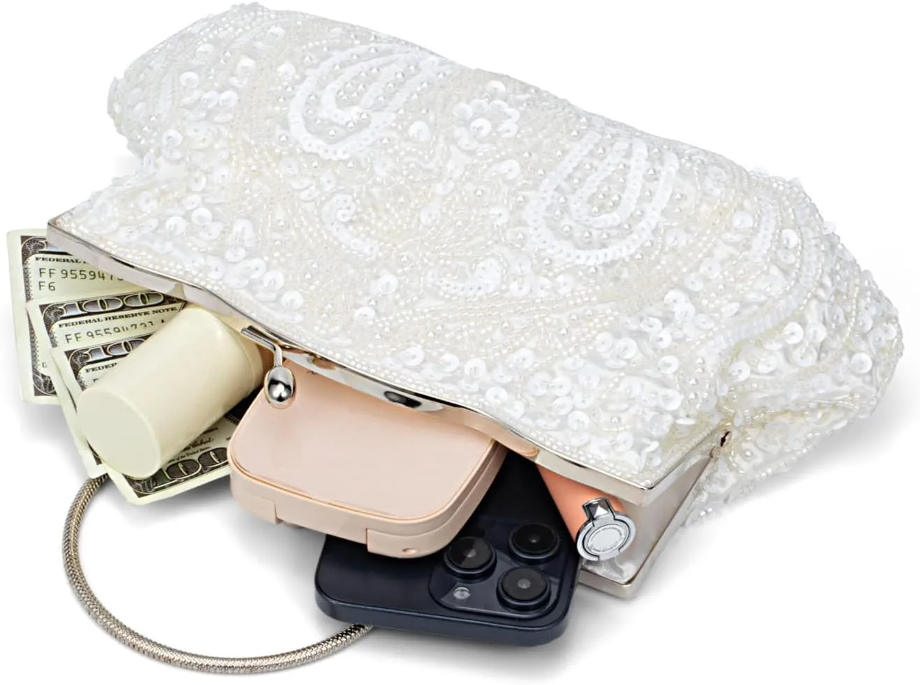 Simcat Beaded Sequin Flower Evening Purse Large Clutch Bag