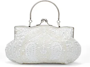 Simcat Beaded Sequin Flower Evening Purse Large Clutch Bag