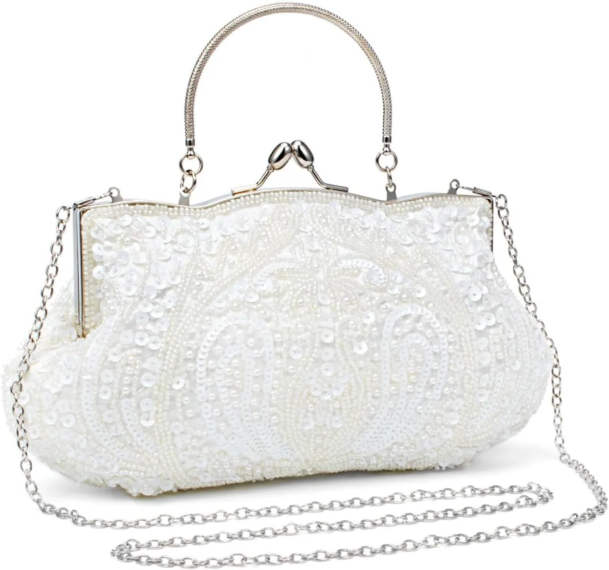 Simcat Beaded Sequin Flower Evening Purse Large Clutch Bag