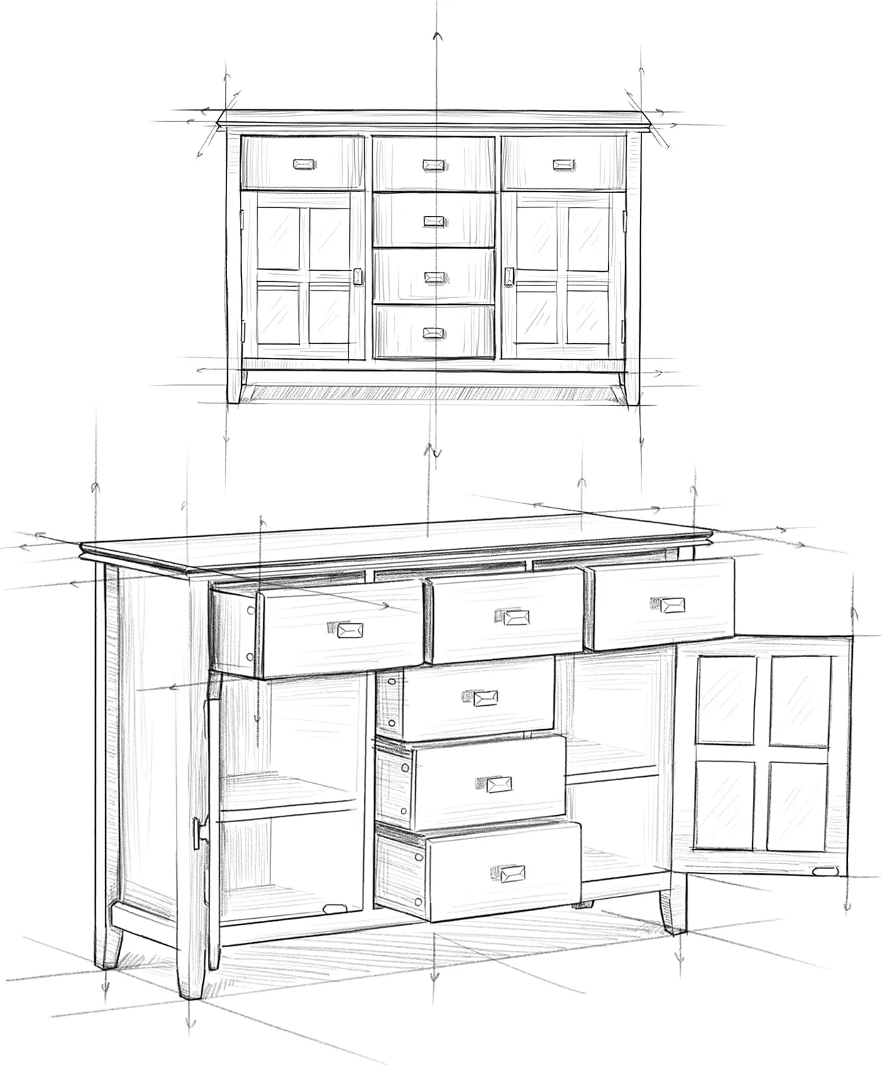 SIMPLIHOME Artisan Buffet - 54 inch Wide Solid Wood 3-Door Sideboard Buffet in Distressed Grey, Transitional Storage Cabinet for Dining Room or Kitchen with Adjustable Shelves and Bronze Hardware