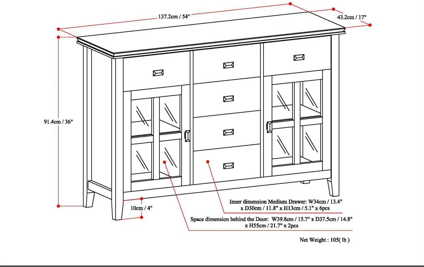 SIMPLIHOME Artisan Buffet - 54 inch Wide Solid Wood 3-Door Sideboard Buffet in Distressed Grey, Transitional Storage Cabinet for Dining Room or Kitchen with Adjustable Shelves and Bronze Hardware