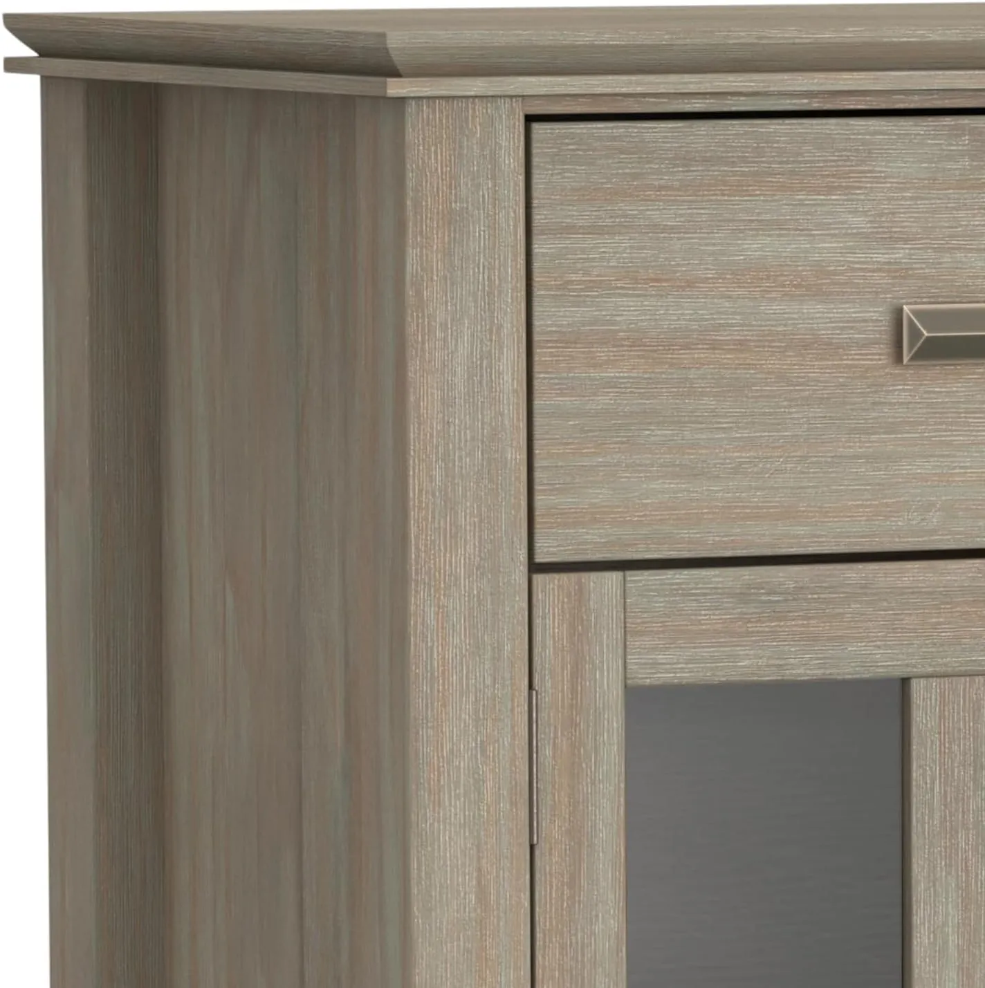 SIMPLIHOME Artisan Buffet - 54 inch Wide Solid Wood 3-Door Sideboard Buffet in Distressed Grey, Transitional Storage Cabinet for Dining Room or Kitchen with Adjustable Shelves and Bronze Hardware