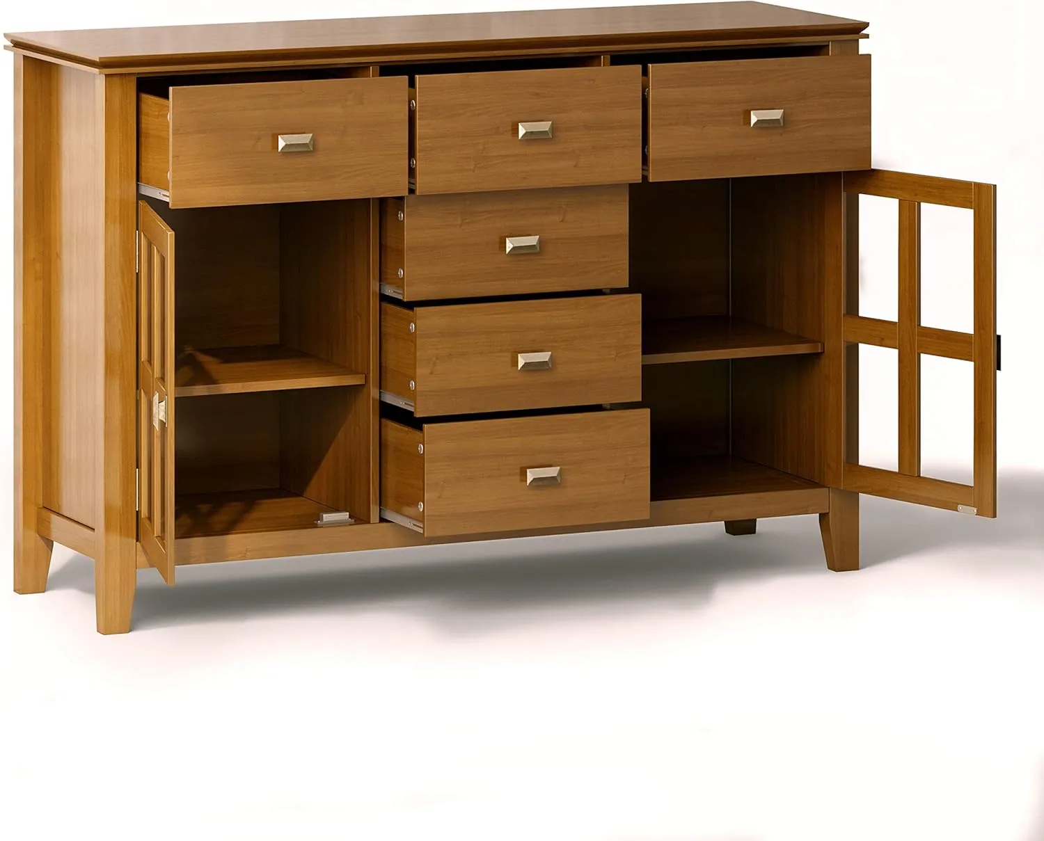 SIMPLIHOME Artisan Buffet - 54 inch Wide Solid Wood 3-Door Sideboard Buffet in Honey Brown, Transitional Storage Cabinet for Dining Room or Kitchen with Adjustable Shelves and Bronze Hardware