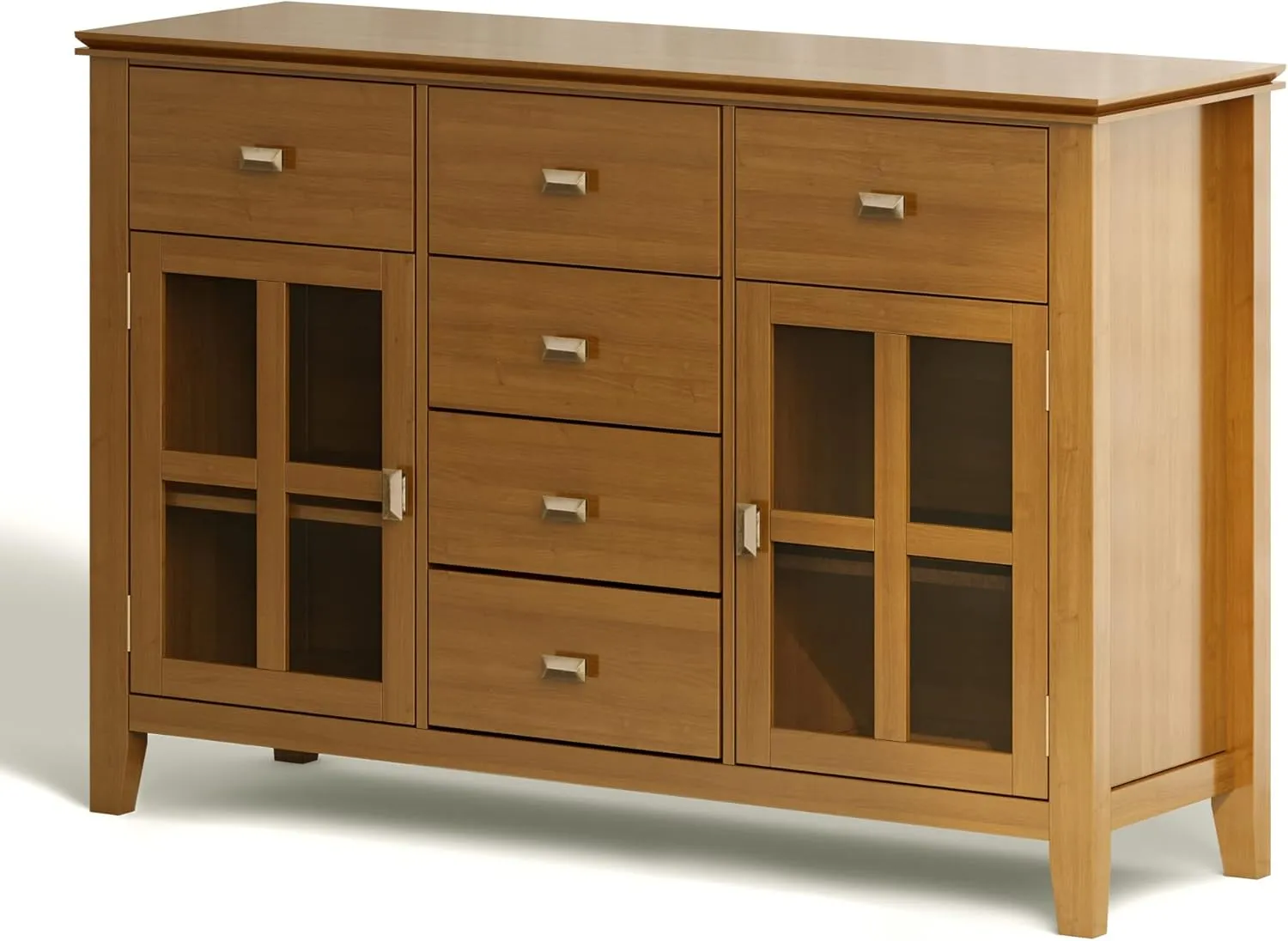 SIMPLIHOME Artisan Buffet - 54 inch Wide Solid Wood 3-Door Sideboard Buffet in Honey Brown, Transitional Storage Cabinet for Dining Room or Kitchen with Adjustable Shelves and Bronze Hardware