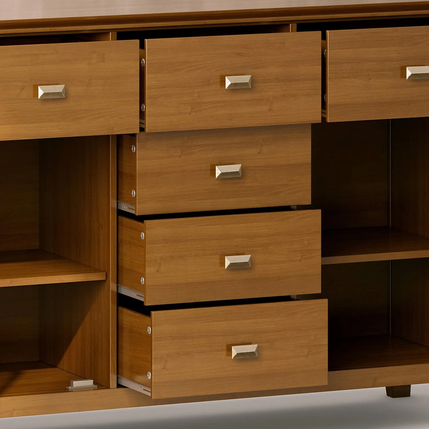 SIMPLIHOME Artisan Buffet - 54 inch Wide Solid Wood 3-Door Sideboard Buffet in Honey Brown, Transitional Storage Cabinet for Dining Room or Kitchen with Adjustable Shelves and Bronze Hardware