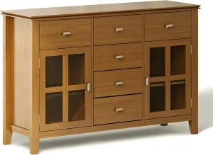 SIMPLIHOME Artisan Buffet - 54 inch Wide Solid Wood 3-Door Sideboard Buffet in Honey Brown, Transitional Storage Cabinet for Dining Room or Kitchen with Adjustable Shelves and Bronze Hardware