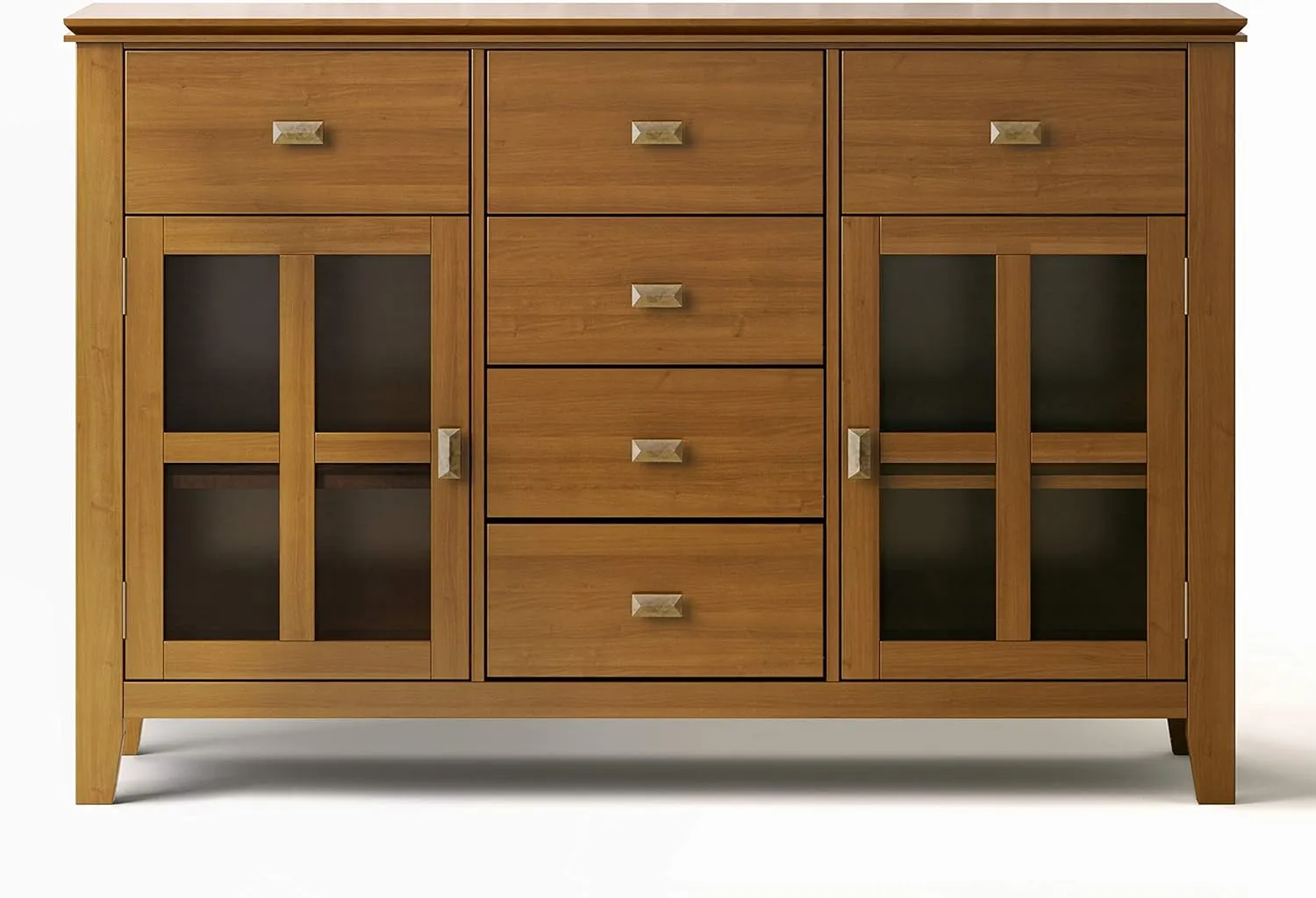 SIMPLIHOME Artisan Buffet - 54 inch Wide Solid Wood 3-Door Sideboard Buffet in Honey Brown, Transitional Storage Cabinet for Dining Room or Kitchen with Adjustable Shelves and Bronze Hardware
