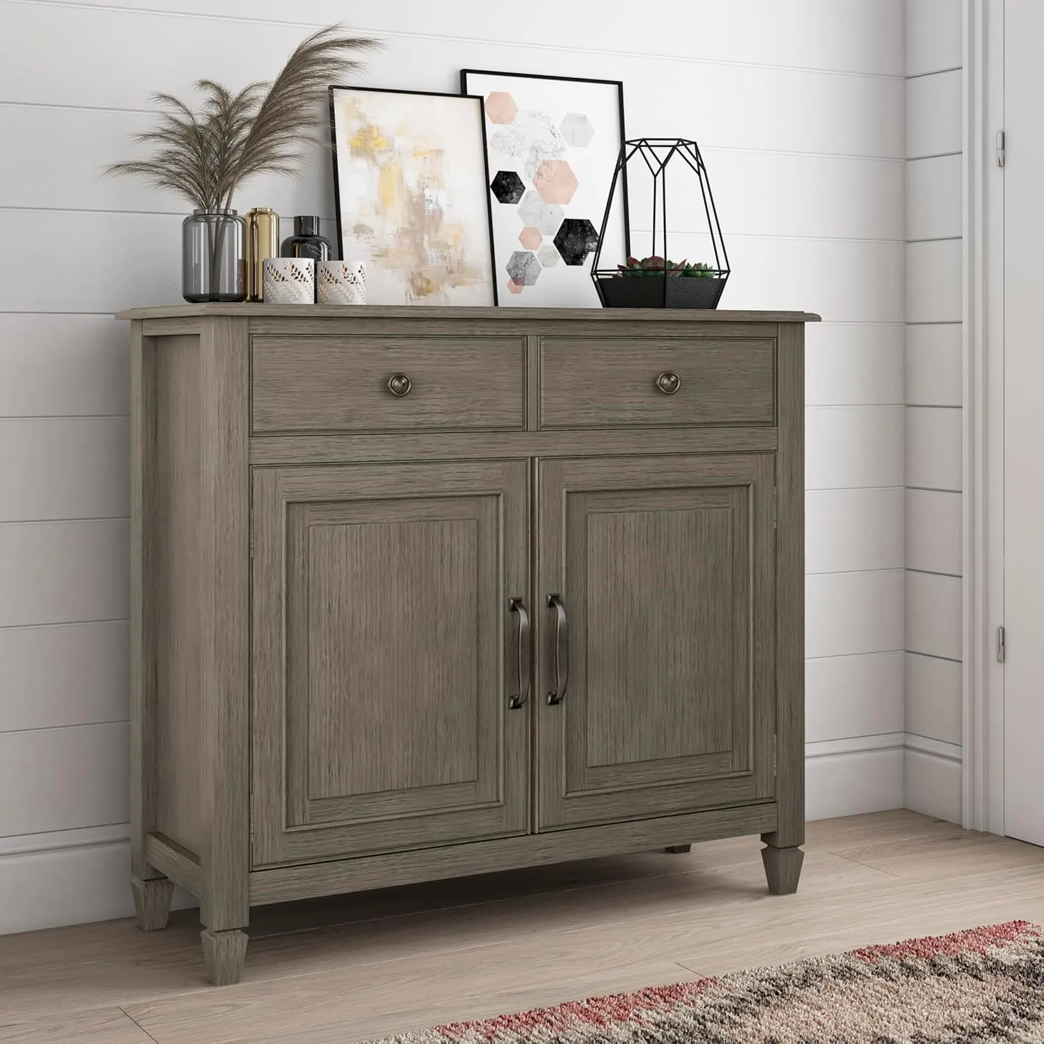 SIMPLIHOME Connaught 40-inch Wide Solid Wood Storage Cabinet in Farmhouse Grey for Entryway, Living Room or Bedroom, Organizer for Hats, Gloves, Shoes, Keys, Slim Design, Traditional Style