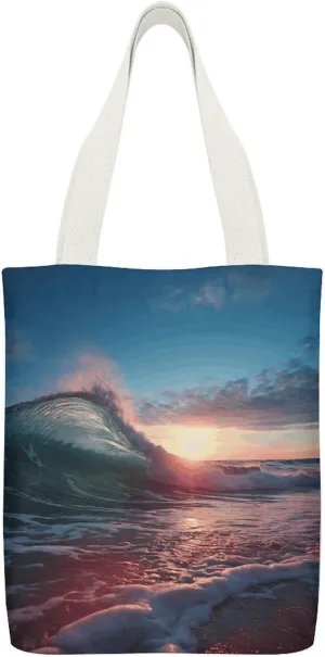 Single-sided Printed Canvas Handbag,Ocean Tide Waves Print Simple Handbag,single Shoulder Tote Bag,canvas Bag