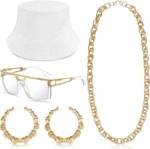 Sintege 80s 90s Outfits Accessories for Men Women Hip Hop Costume Kit,Rapper Outfits Hip Hop Jewelry Set for Women Men