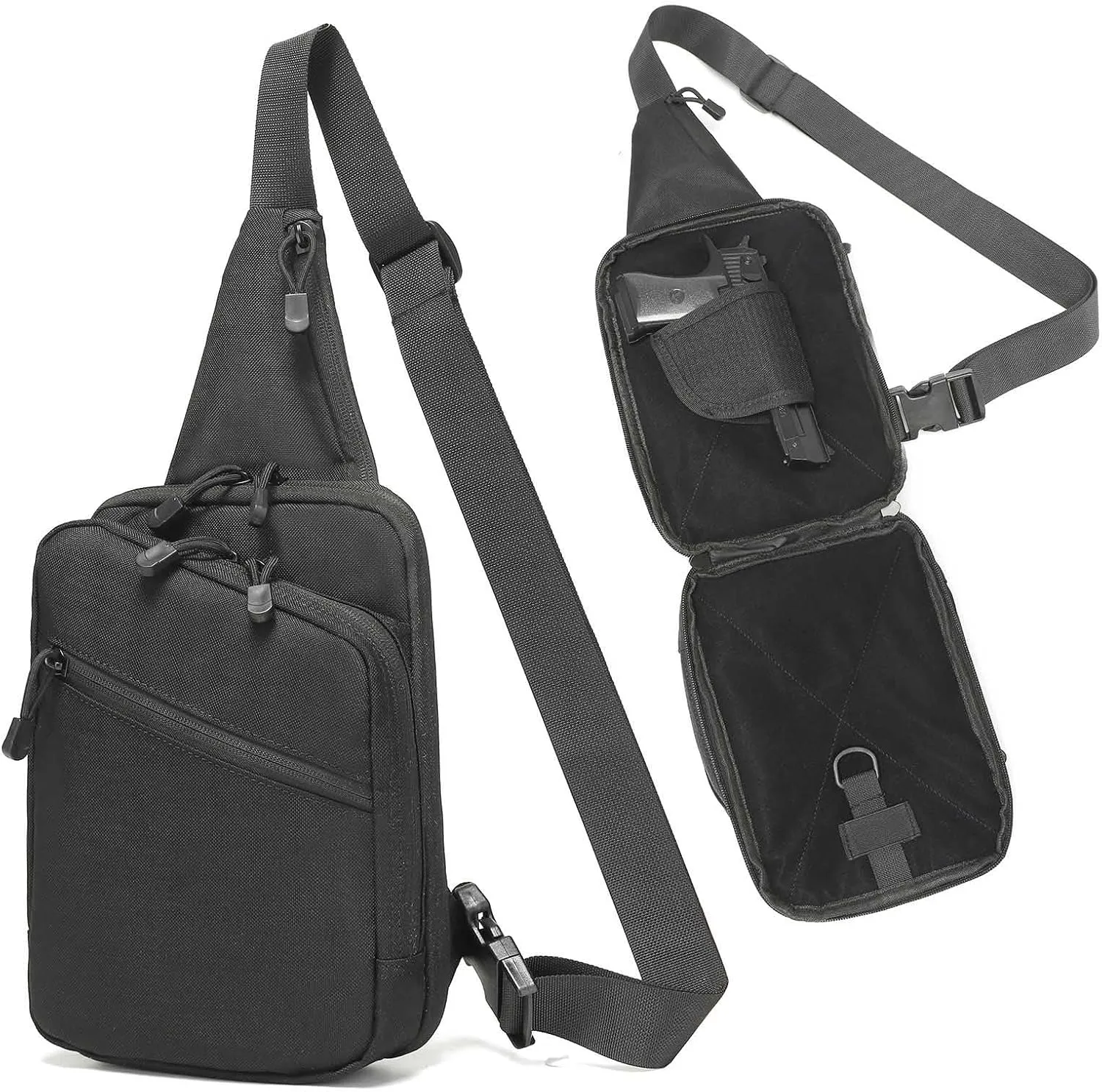 Sling Bag for Men, Small Gun Backpack Chest Daypack EDC Shoulder Bag Crossbody CCW Range Bags Concealed Carry of Handgun Black