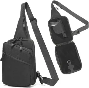 Sling Bag for Men, Small Gun Backpack Chest Daypack EDC Shoulder Bag Crossbody CCW Range Bags Concealed Carry of Handgun Black
