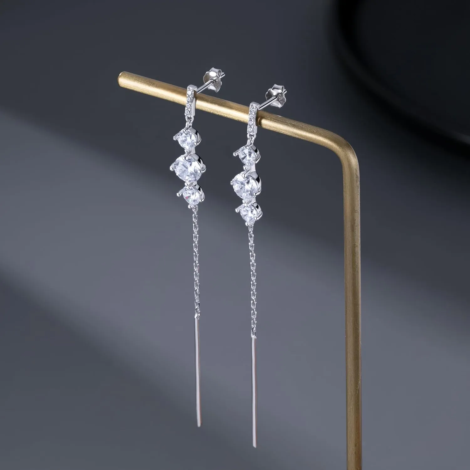 SLUYNZ 925 Sterling Silver CZ Dangle Earrings Chain for Women Teens Long Dangle Earrings Tassel with Snake Chain Backs