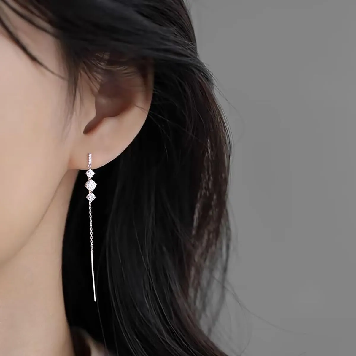 SLUYNZ 925 Sterling Silver CZ Dangle Earrings Chain for Women Teens Long Dangle Earrings Tassel with Snake Chain Backs