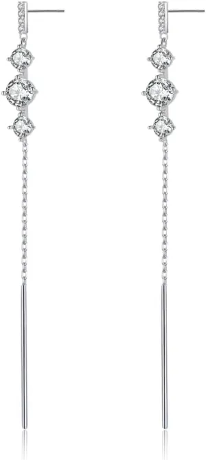 SLUYNZ 925 Sterling Silver CZ Dangle Earrings Chain for Women Teens Long Dangle Earrings Tassel with Snake Chain Backs