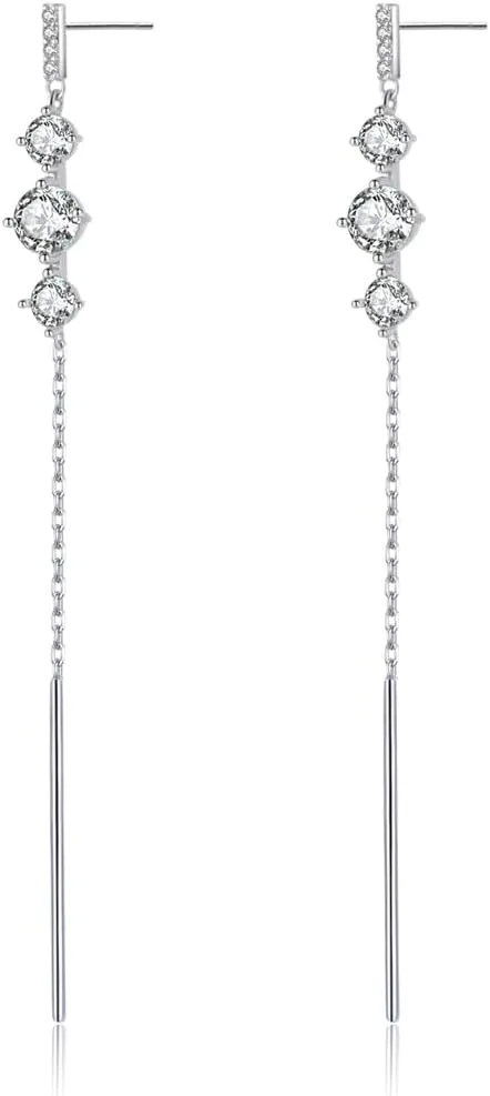 SLUYNZ 925 Sterling Silver CZ Dangle Earrings Chain for Women Teens Long Dangle Earrings Tassel with Snake Chain Backs
