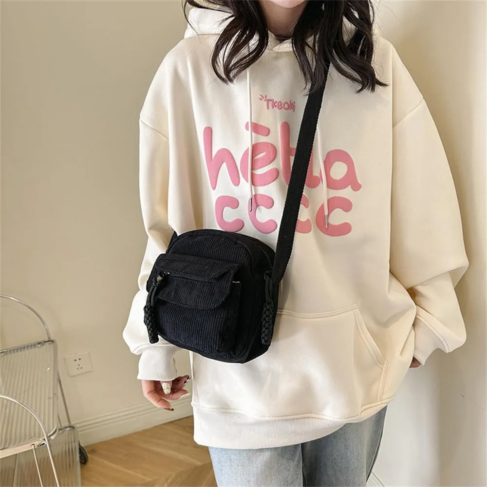 Small Corduroy Crossbody Bag Multi Pockets Hobo Satchel Handbag Mini Casual Corduroy Shoulder Mobile Phone Purse (Black)