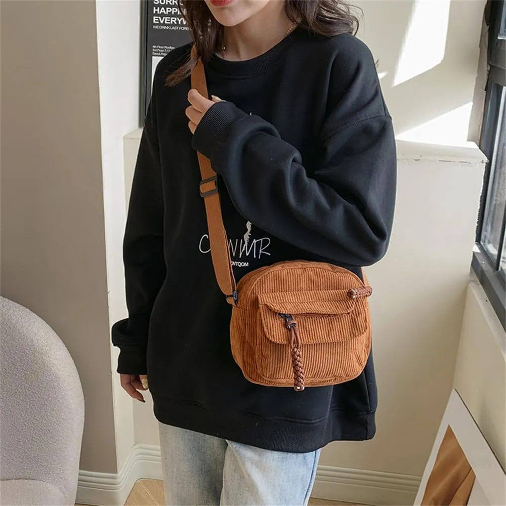 Small Corduroy Crossbody Bag Multi Pockets Hobo Satchel Handbag Mini Casual Corduroy Shoulder Mobile Phone Purse (Brown)