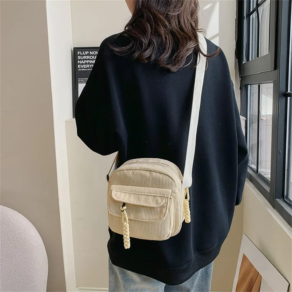 Small Corduroy Crossbody Bag Multi Pockets Hobo Satchel Handbag Mini Casual Corduroy Shoulder Mobile Phone Purse