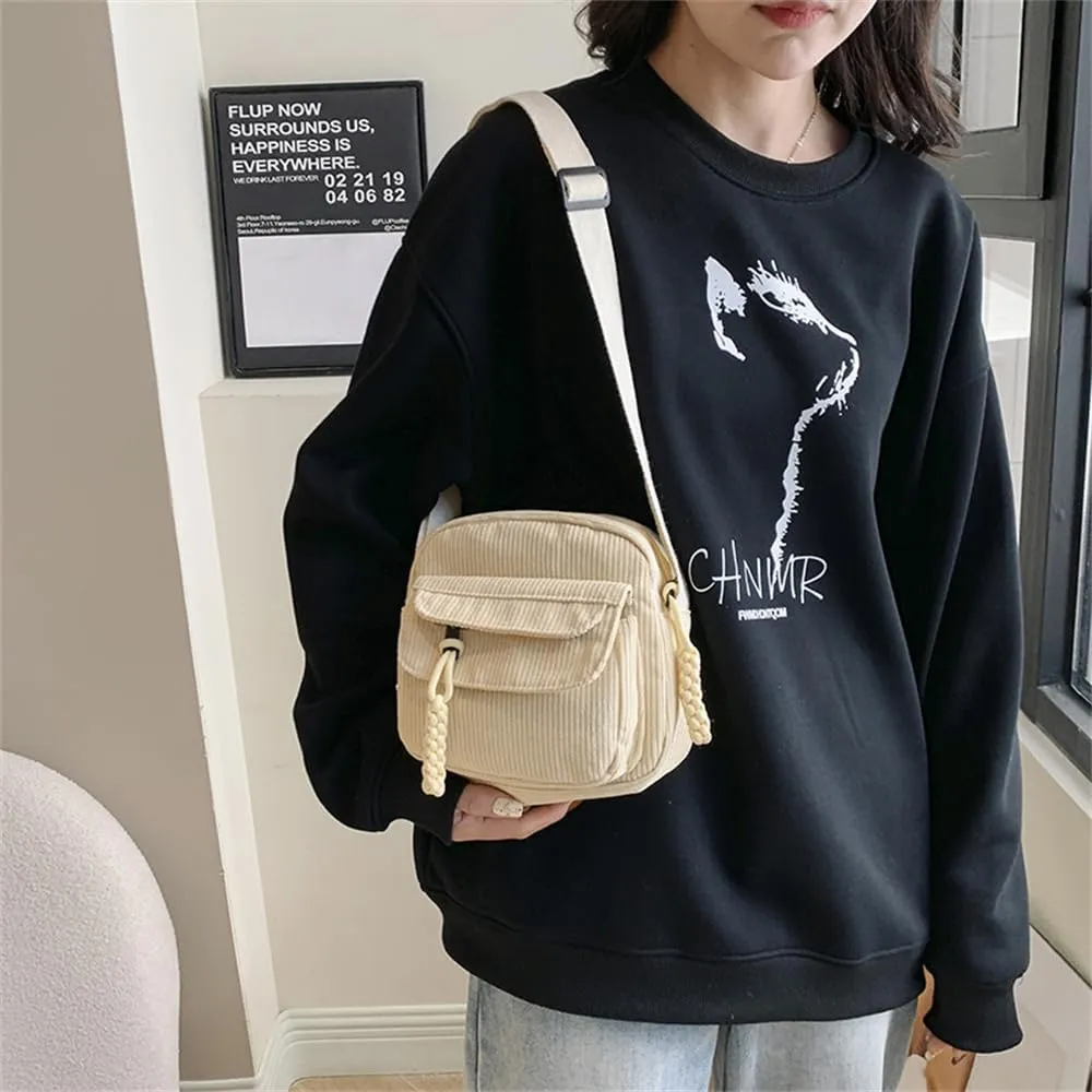 Small Corduroy Crossbody Bag Multi Pockets Hobo Satchel Handbag Mini Casual Corduroy Shoulder Mobile Phone Purse