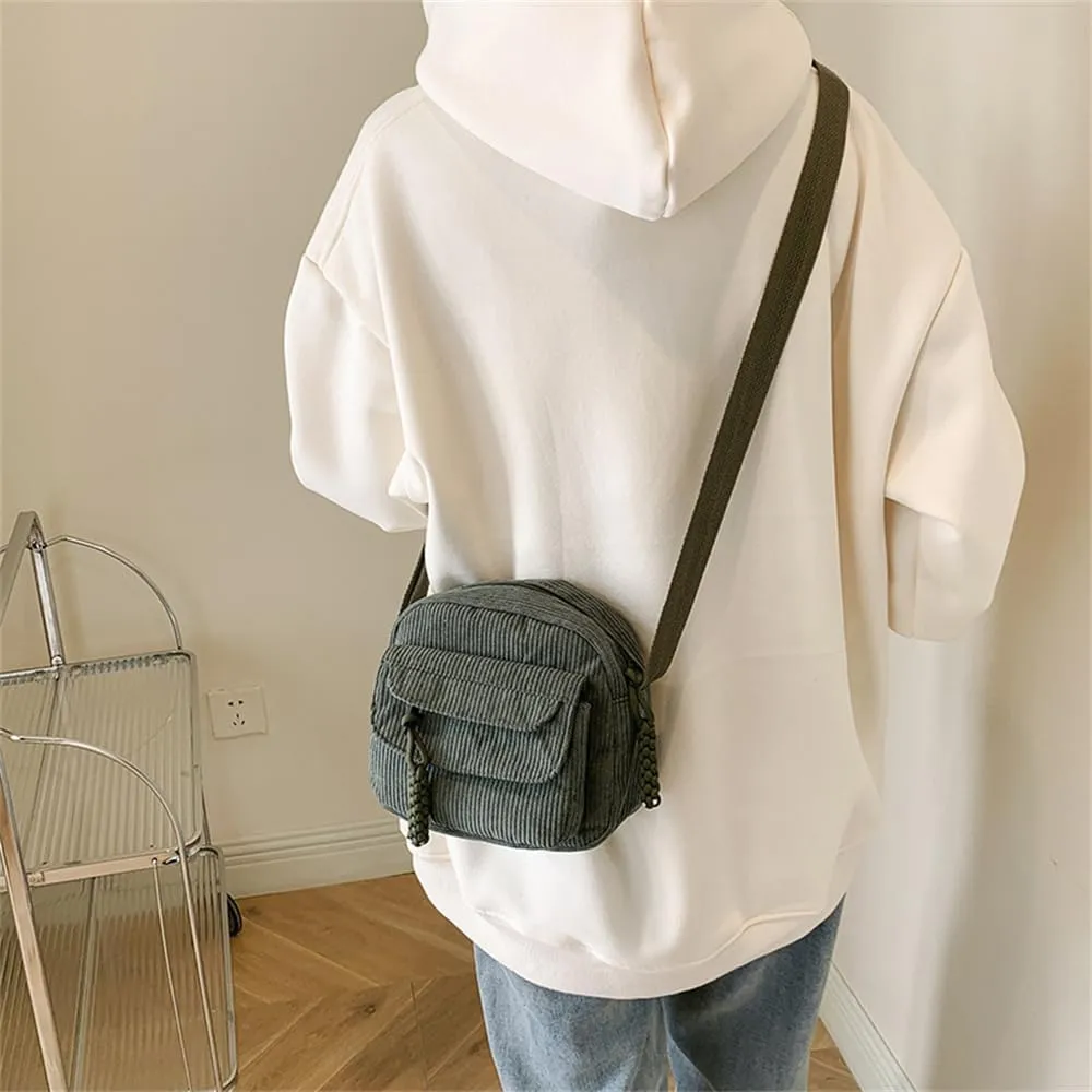Small Corduroy Crossbody Bag Multi Pockets Hobo Satchel Handbag Mini Casual Corduroy Shoulder Mobile Phone Purse