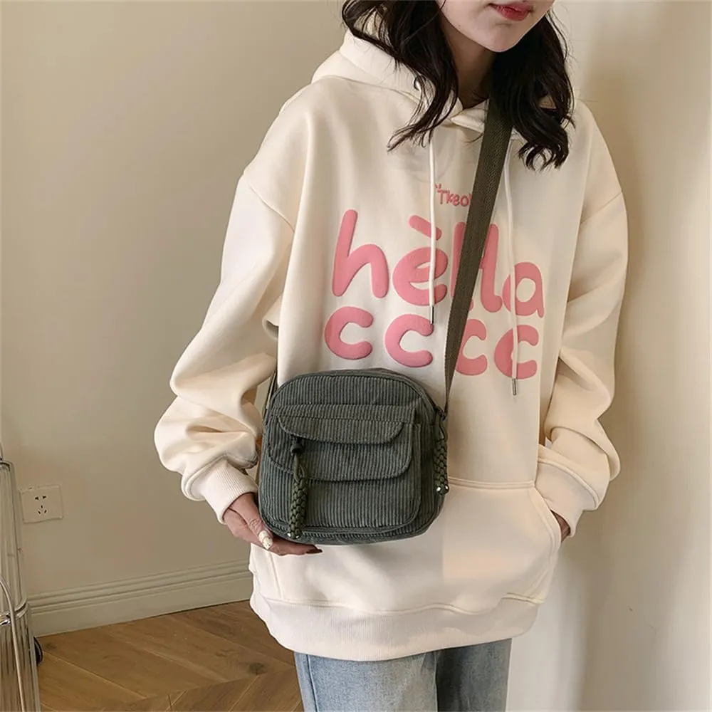 Small Corduroy Crossbody Bag Multi Pockets Hobo Satchel Handbag Mini Casual Corduroy Shoulder Mobile Phone Purse